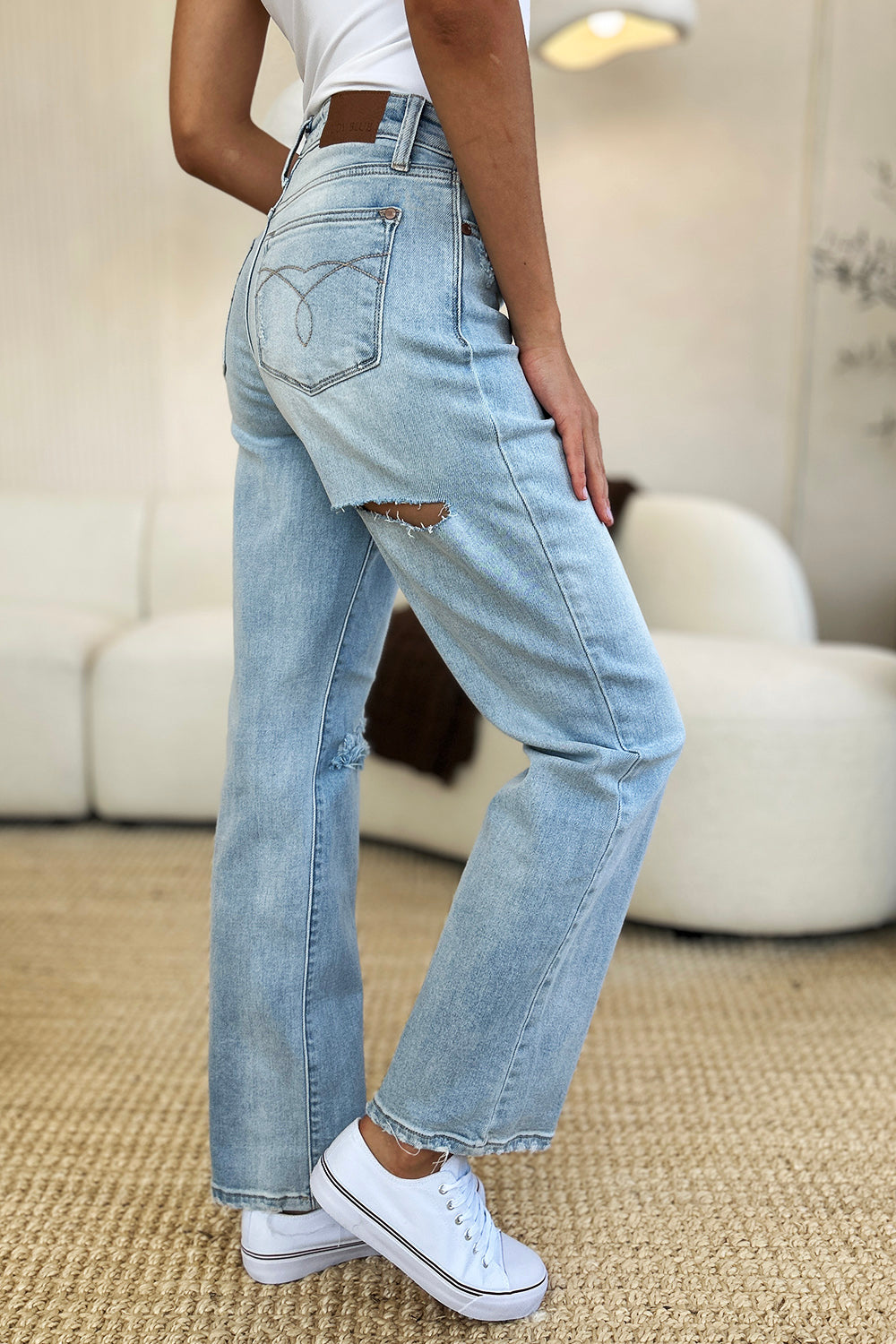 Judy Blue Full Size High Waist Distressed Straight Jeans MadreForte LLC