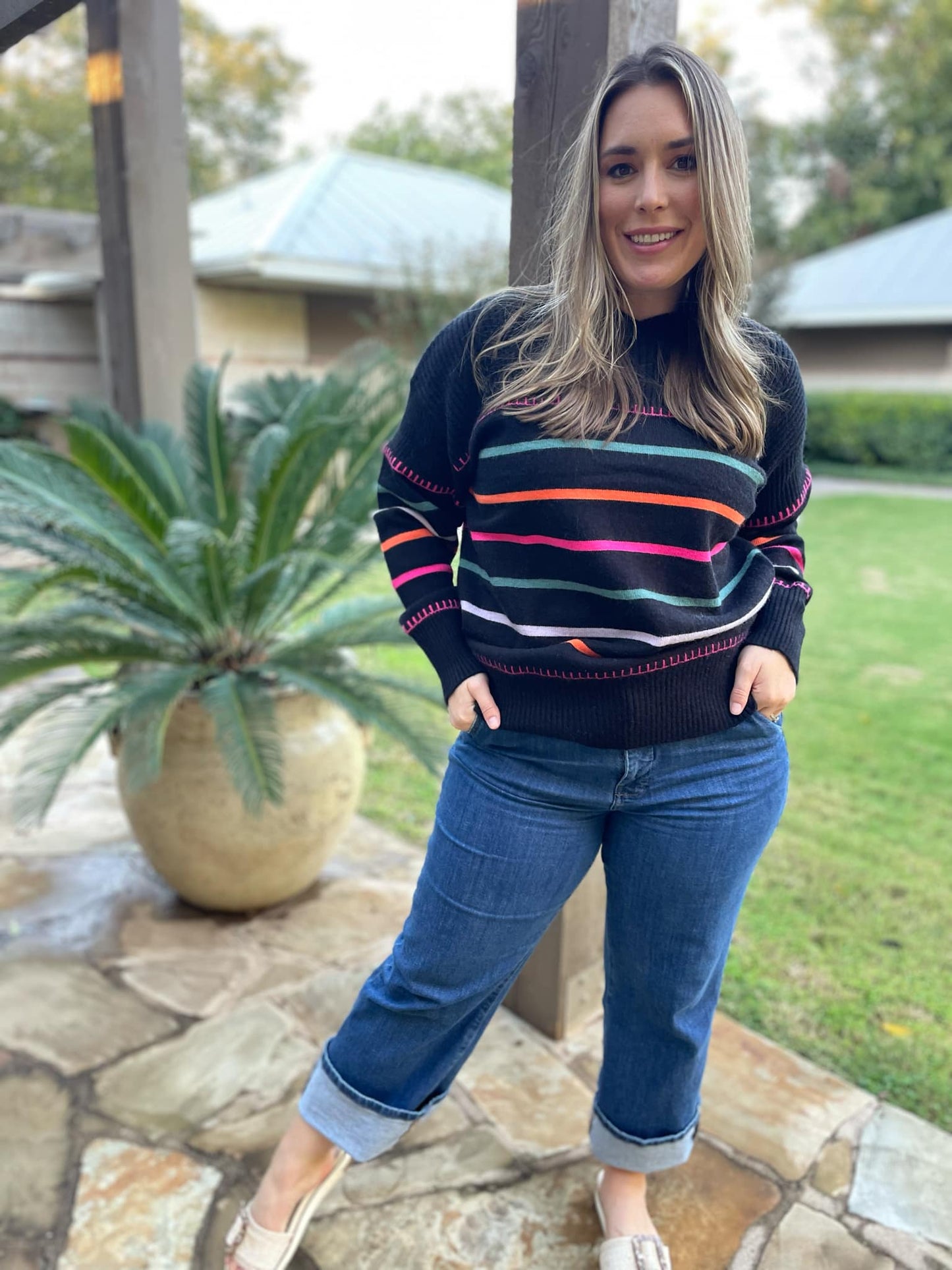 PREORDER: Come On Get Happy Striped Sweater in Two Colors MadreForte LLC