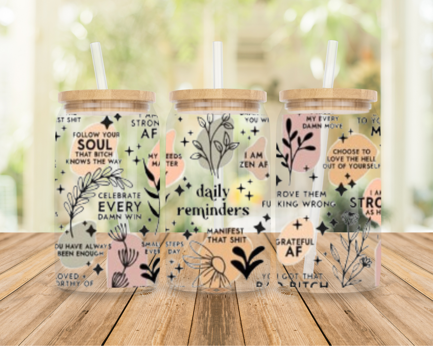 Daily Affirmations beige| Sipper Glass, 16oz MadreForte LLC