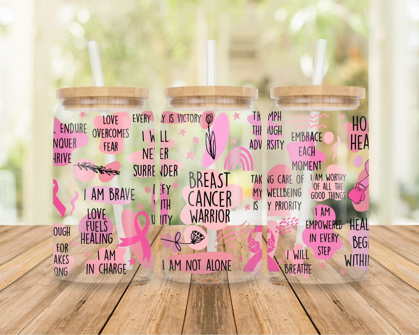 Breast Cancer Affirmations| Sipper Glass, 16oz MadreForte LLC