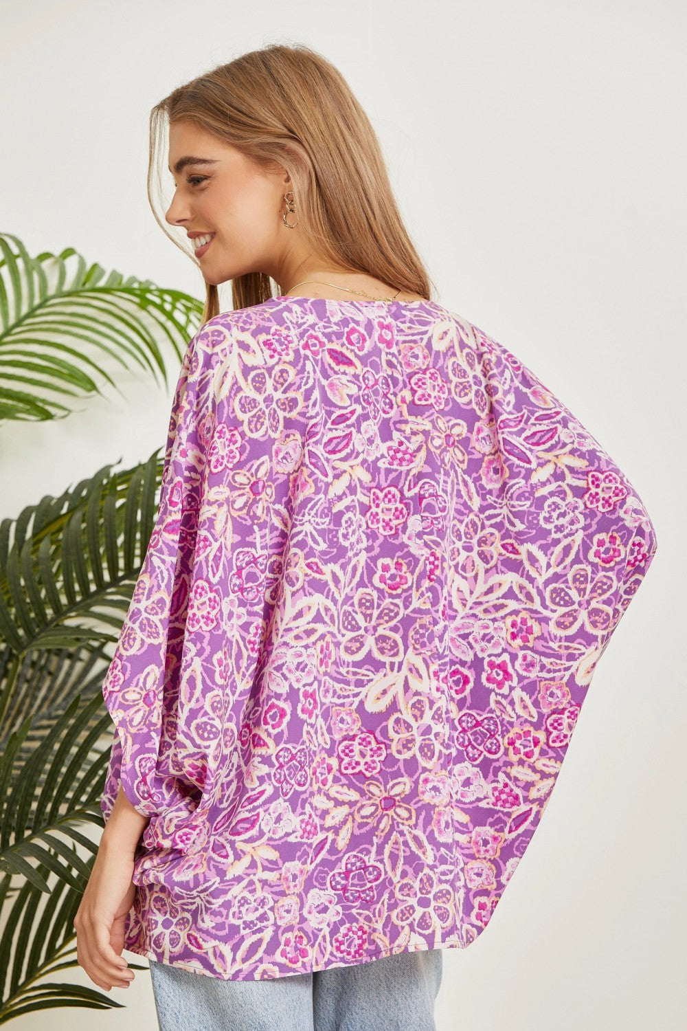 Printed Poncho Woven Top in Orchid MadreForte LLC