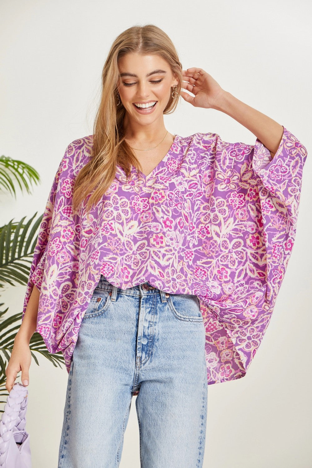 Printed Poncho Woven Top in Orchid MadreForte LLC