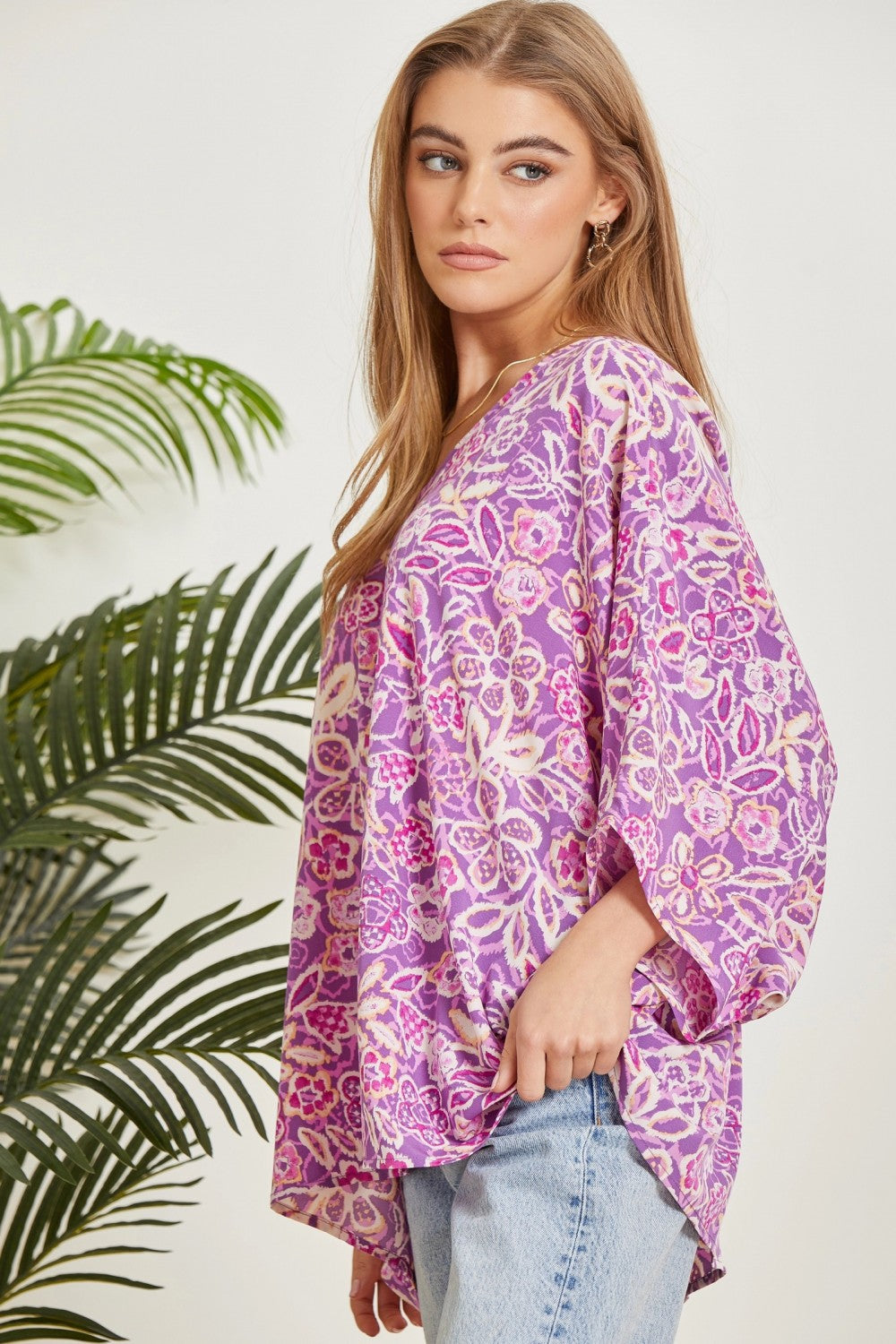 Printed Poncho Woven Top in Orchid MadreForte LLC