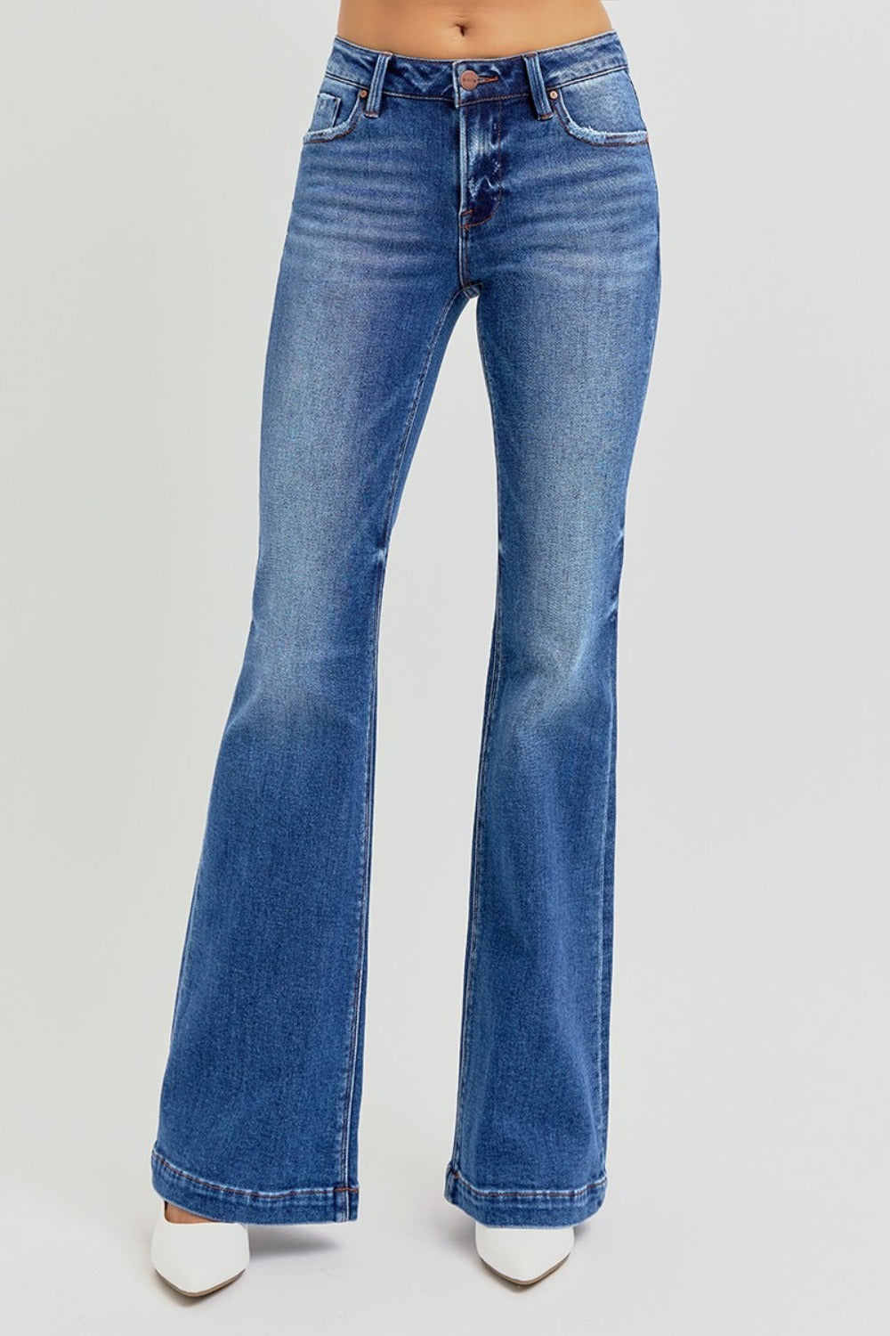 RISEN Full Size Low Rise Flare Jeans with Pockets MadreForte LLC