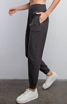 Rib Brushed Full Length Jogger Pant in Black MadreForte LLC