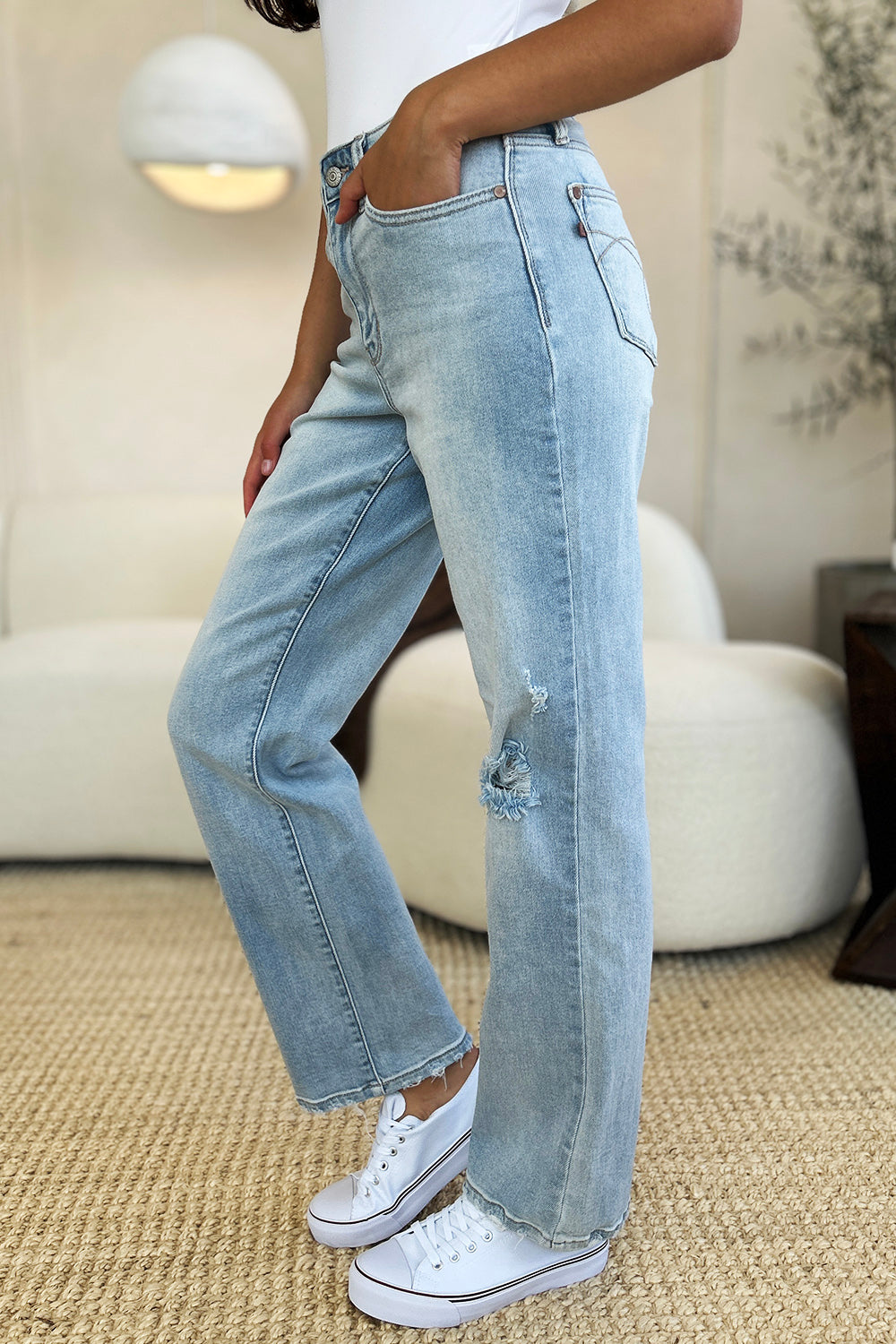 Judy Blue Full Size High Waist Distressed Straight Jeans MadreForte LLC