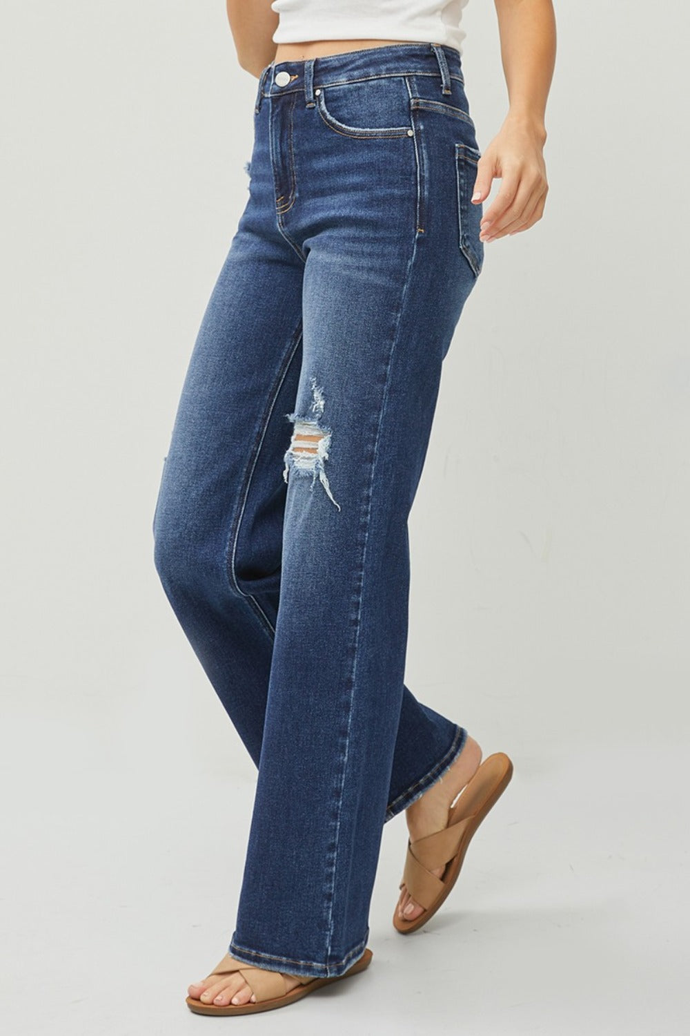 RISEN Full Size High Rise Distressed Wide Leg Jeans MadreForte LLC