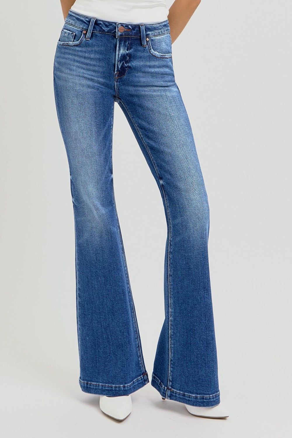 RISEN Full Size Low Rise Flare Jeans with Pockets MadreForte LLC