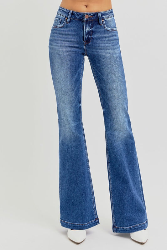 RISEN Full Size Low Rise Flare Jeans with Pockets MadreForte LLC