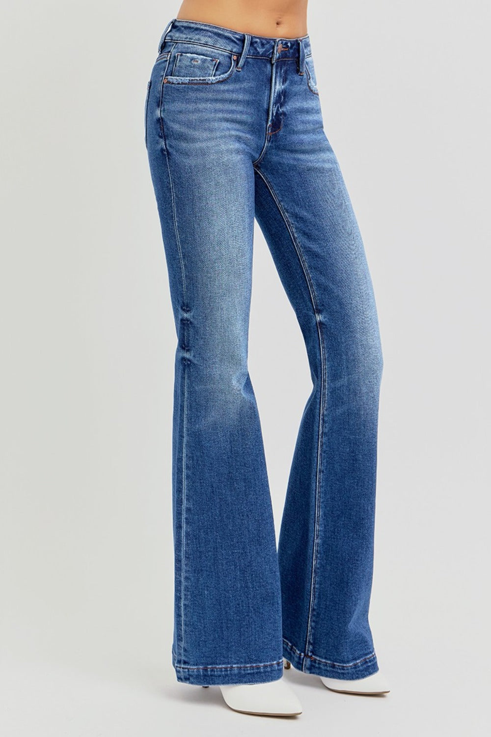 RISEN Full Size Low Rise Flare Jeans with Pockets MadreForte LLC