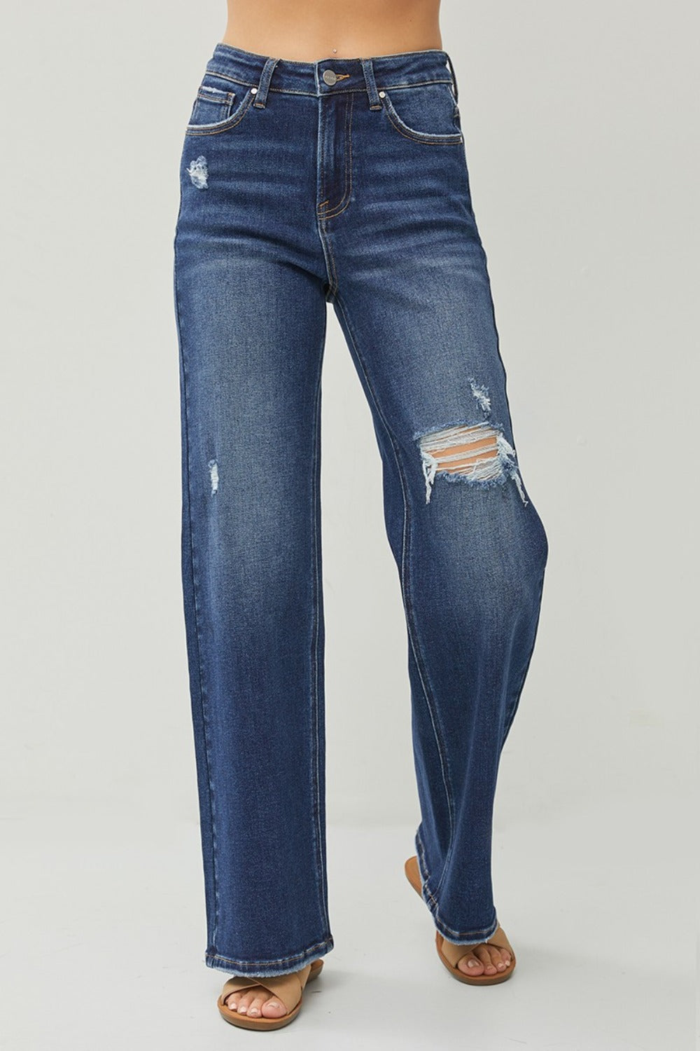 RISEN Full Size High Rise Distressed Wide Leg Jeans MadreForte LLC