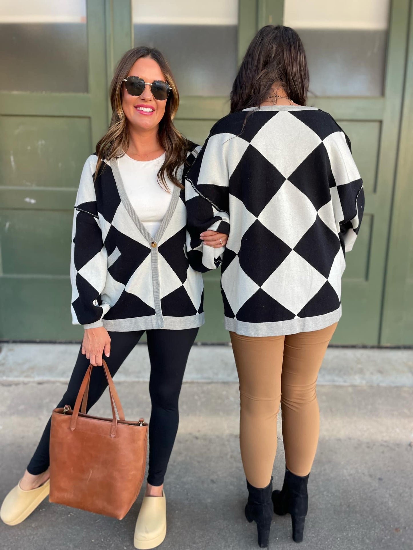 PREORDER: Contrast Trim Cardigan in Black Checkers MadreForte LLC