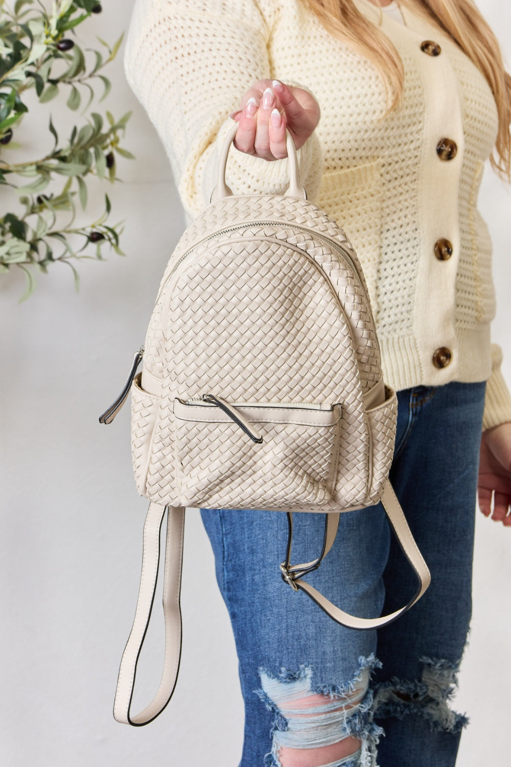 SHOMICO PU Leather Woven Backpack MadreForte LLC