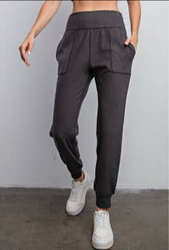 Rib Brushed Full Length Jogger Pant in Black MadreForte LLC