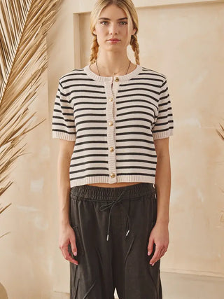 Stripe Button Front Knit Top