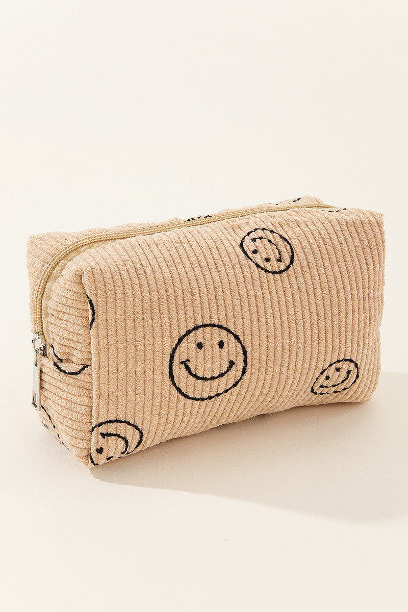 Zenana Smiley Face Corduroy Cosmetic Pouch MadreForte LLC