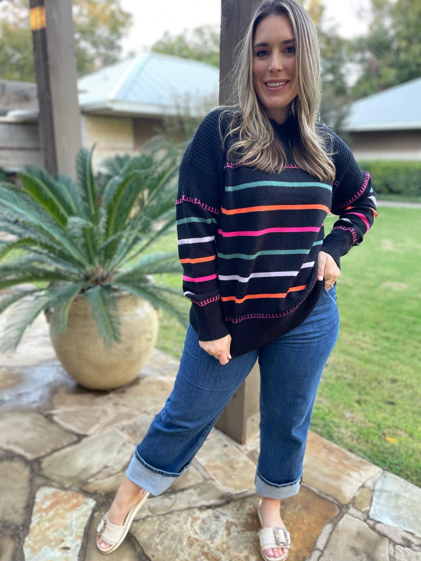 PREORDER: Come On Get Happy Striped Sweater in Two Colors MadreForte LLC