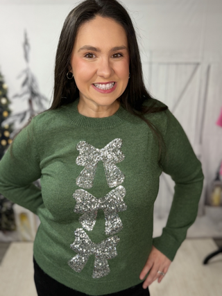 SO ME Sequins Bow Ribbon Embellished Christmas Sweater