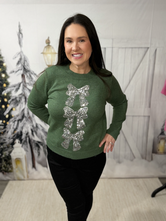 SO ME Sequins Bow Ribbon Embellished Christmas Sweater
