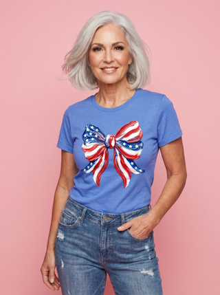 Hand-Painted themed USA Flag Bow Tee