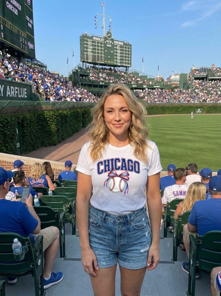 Cubs Bow Baseball Red/Blue Tee