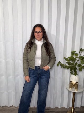 Hear Me Out Lightweight Puffer Jacket in Olive