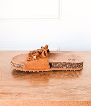 Lilliam Fringe Beaded Sandals in Tan