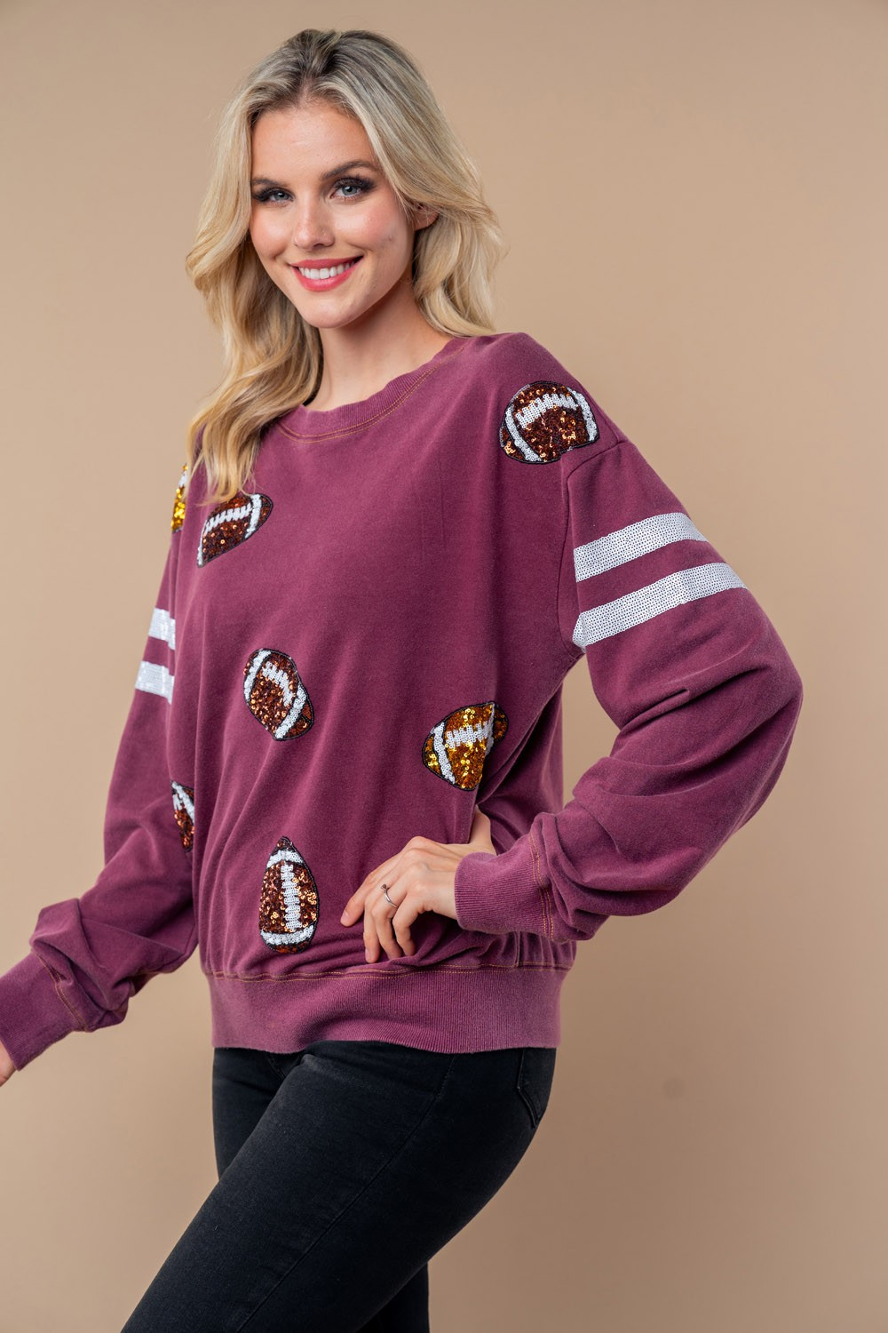 Sequin Football Long Sleeve Knit Top MadreForte LLC