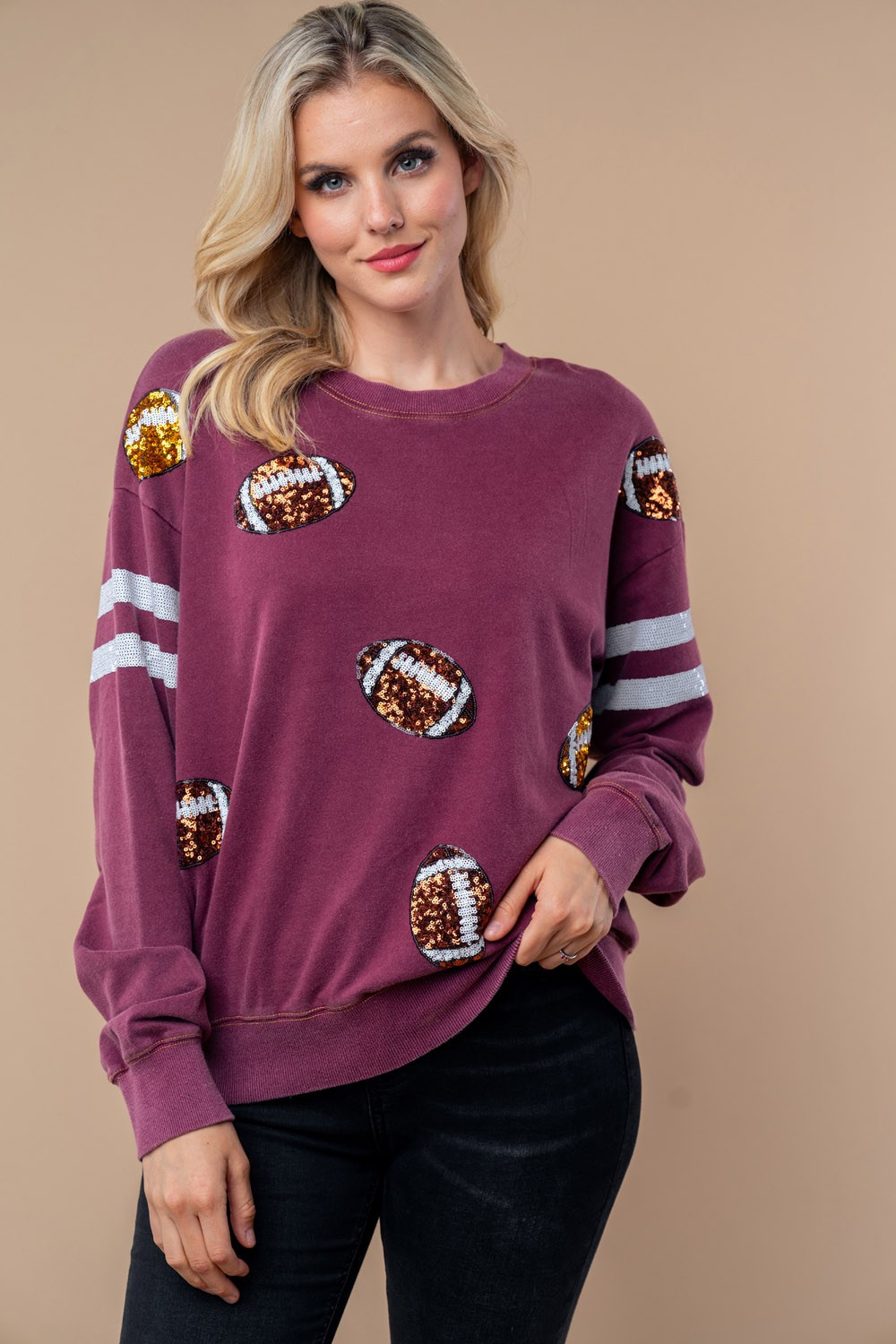 Sequin Football Long Sleeve Knit Top MadreForte LLC