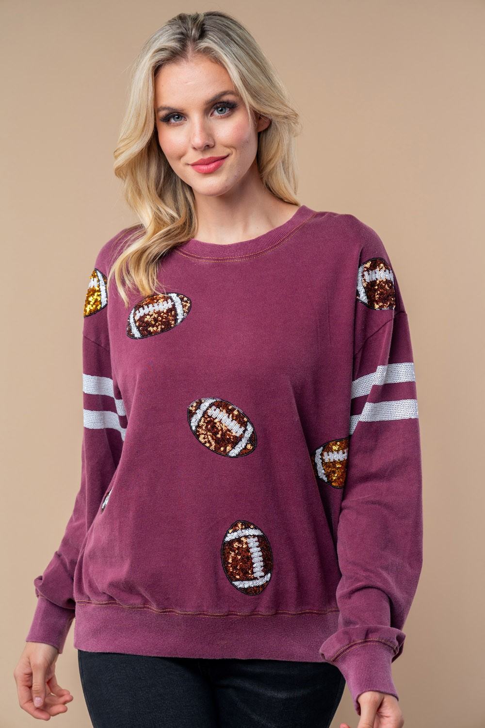 Sequin Football Long Sleeve Knit Top MadreForte LLC