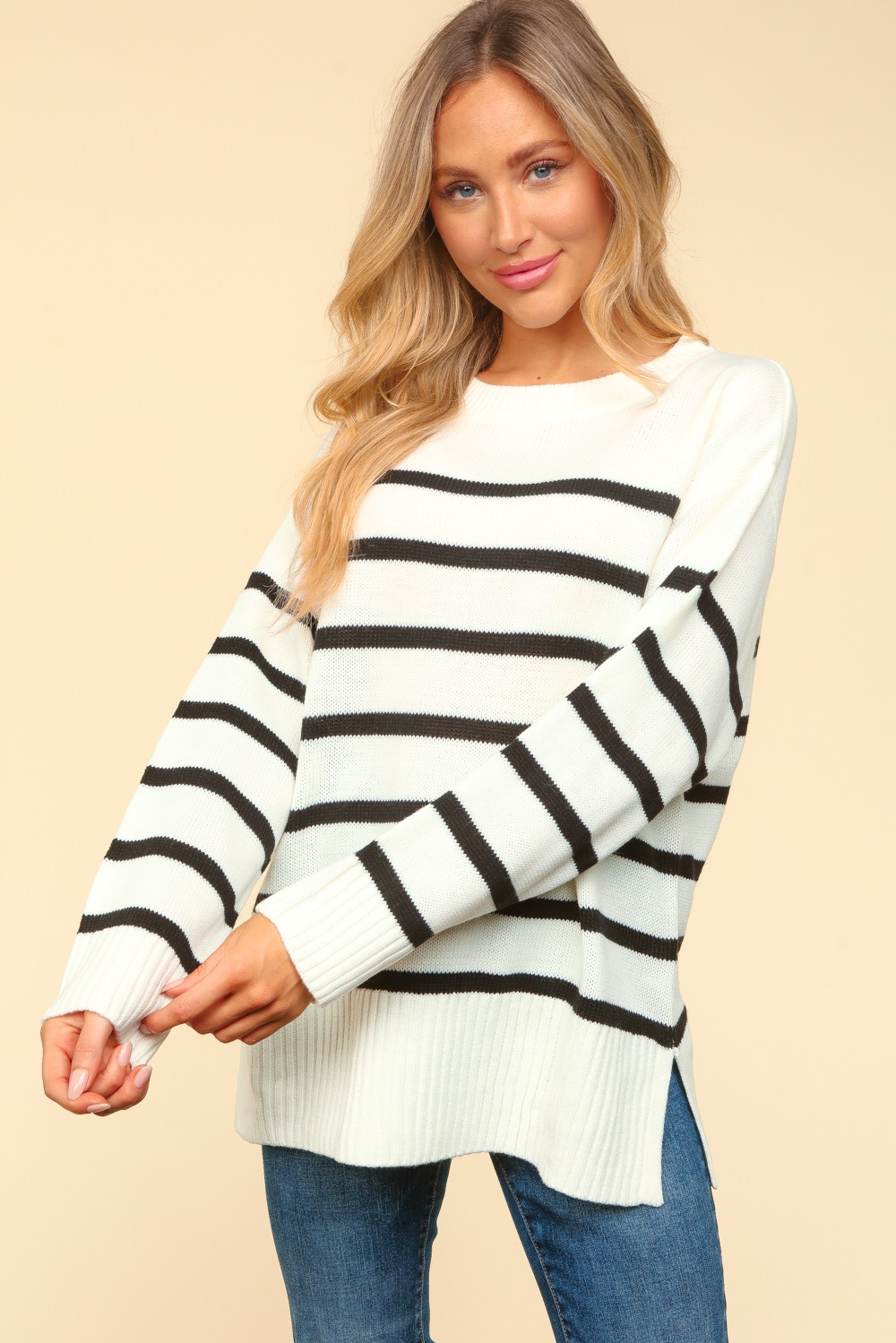 Oversized Pullover Stripe Sweater Knit Top MadreForte LLC