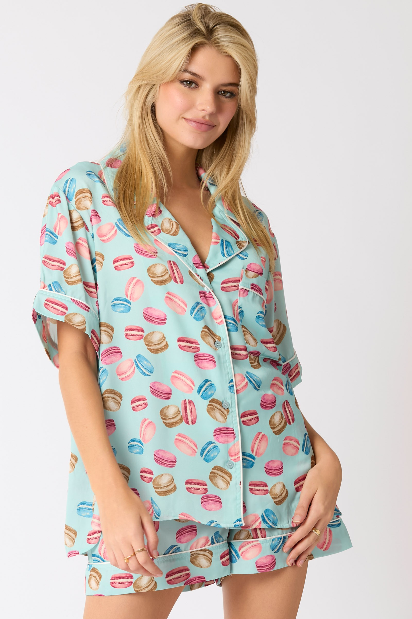 Poly Satin Macarons Printed Pajama Shirt MadreForte LLC