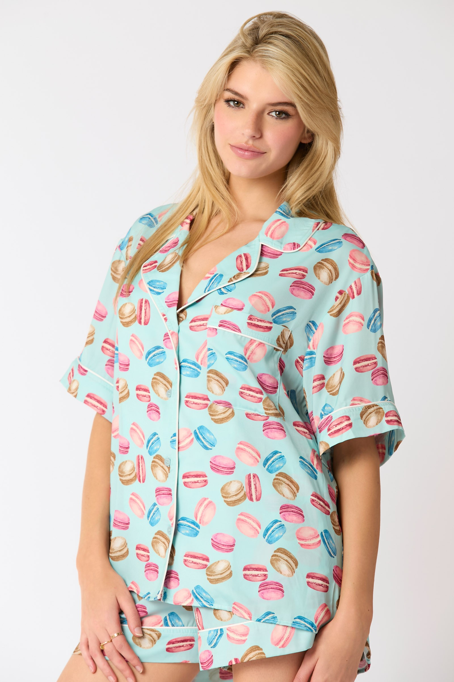 Poly Satin Macarons Printed Pajama Shirt MadreForte LLC