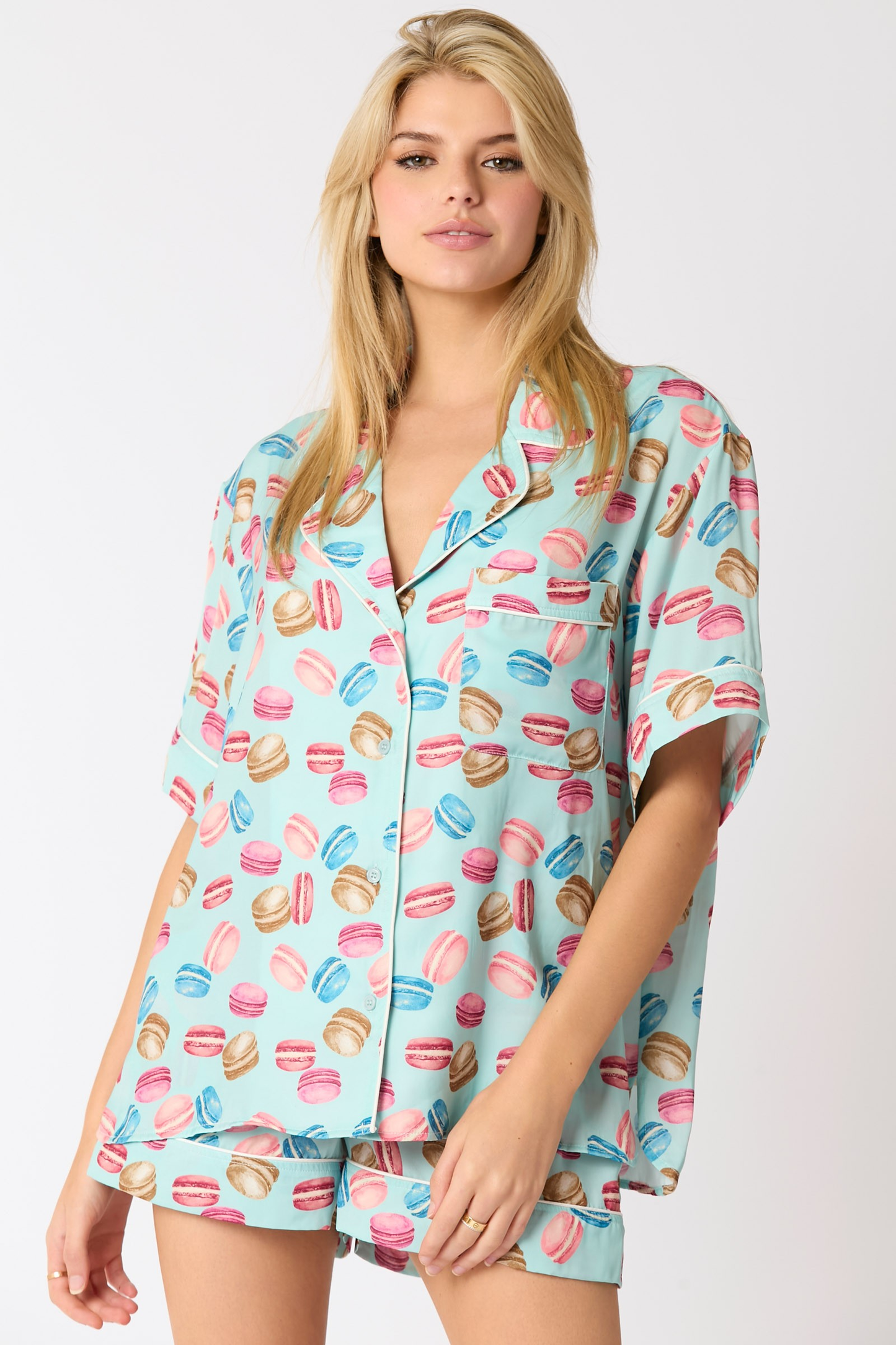 Poly Satin Macarons Printed Pajama Shirt MadreForte LLC