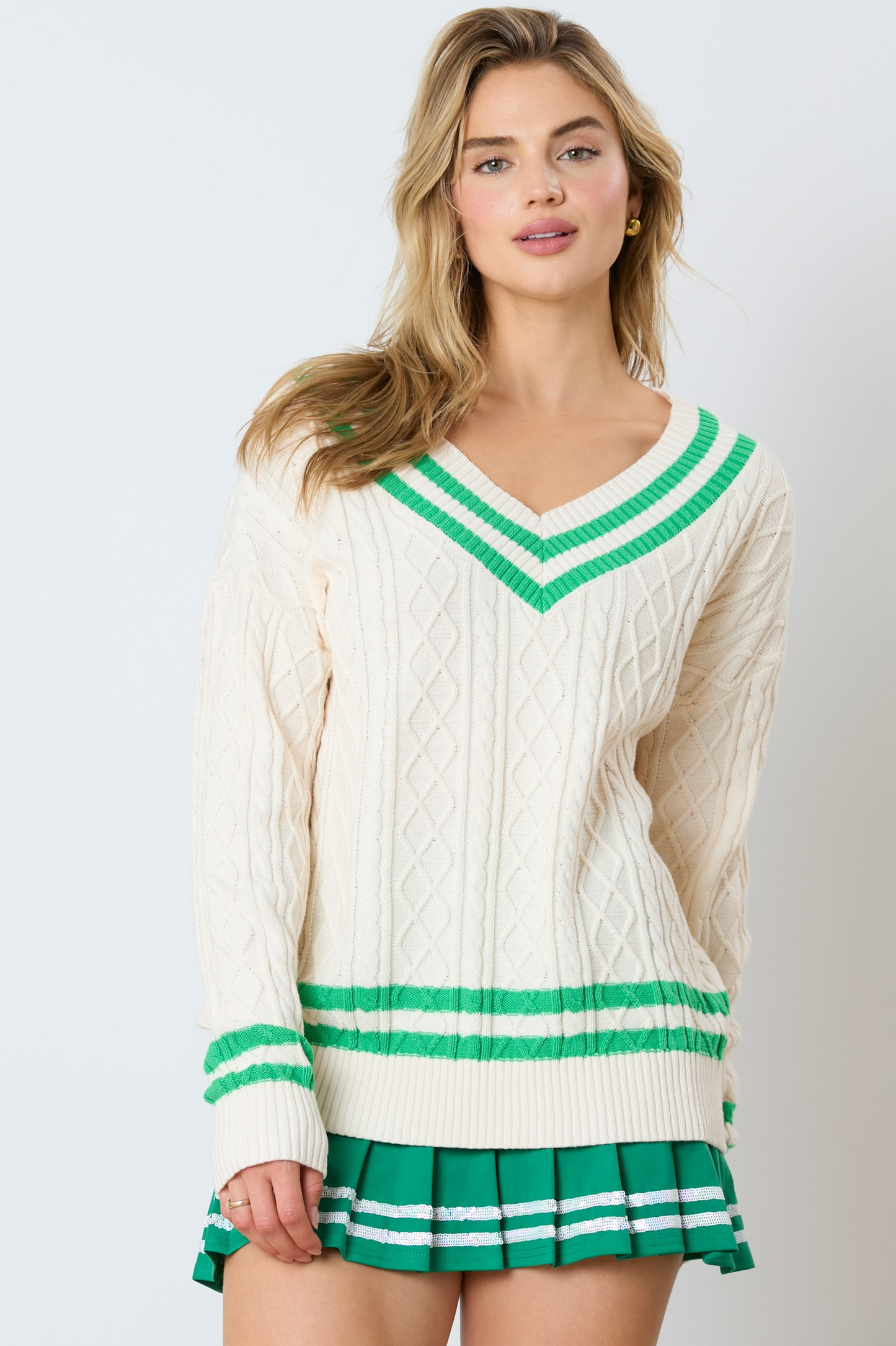 Varsity V-Neck Cable Sweater MadreForte LLC