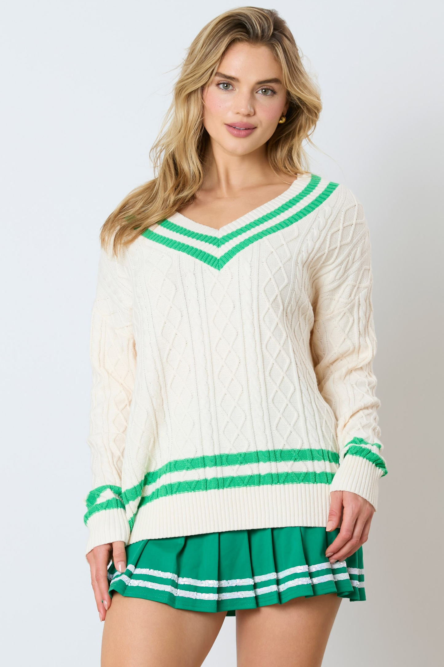 Varsity V-Neck Cable Sweater MadreForte LLC