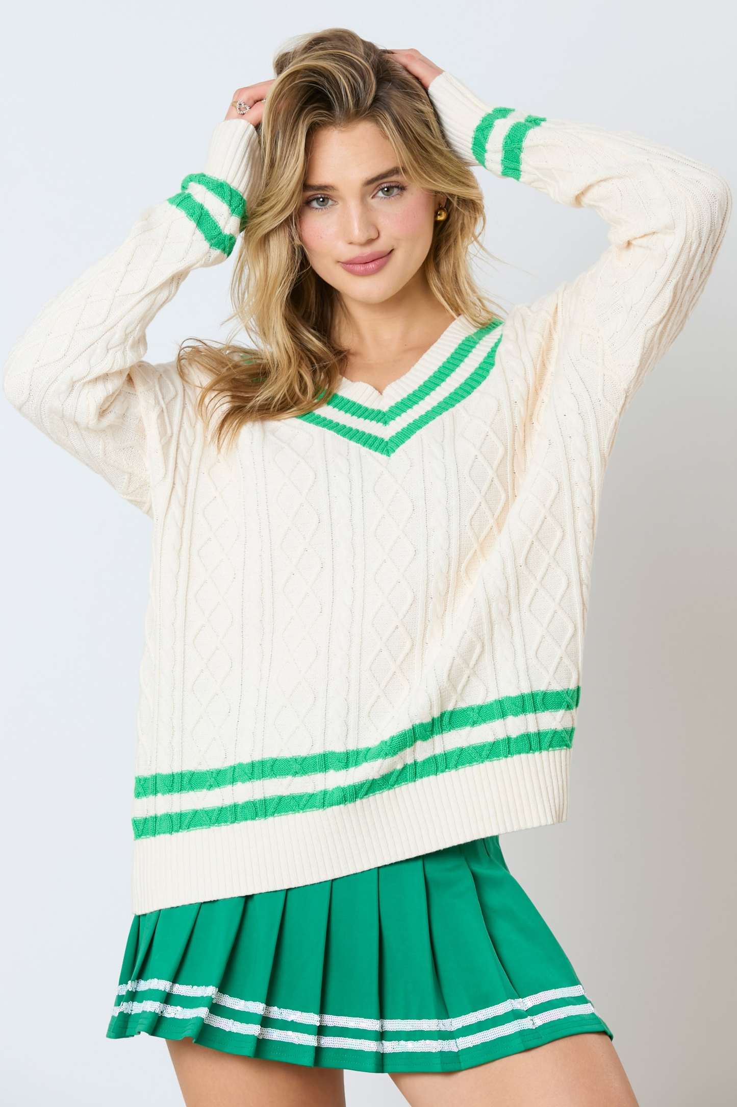 Varsity V-Neck Cable Sweater MadreForte LLC