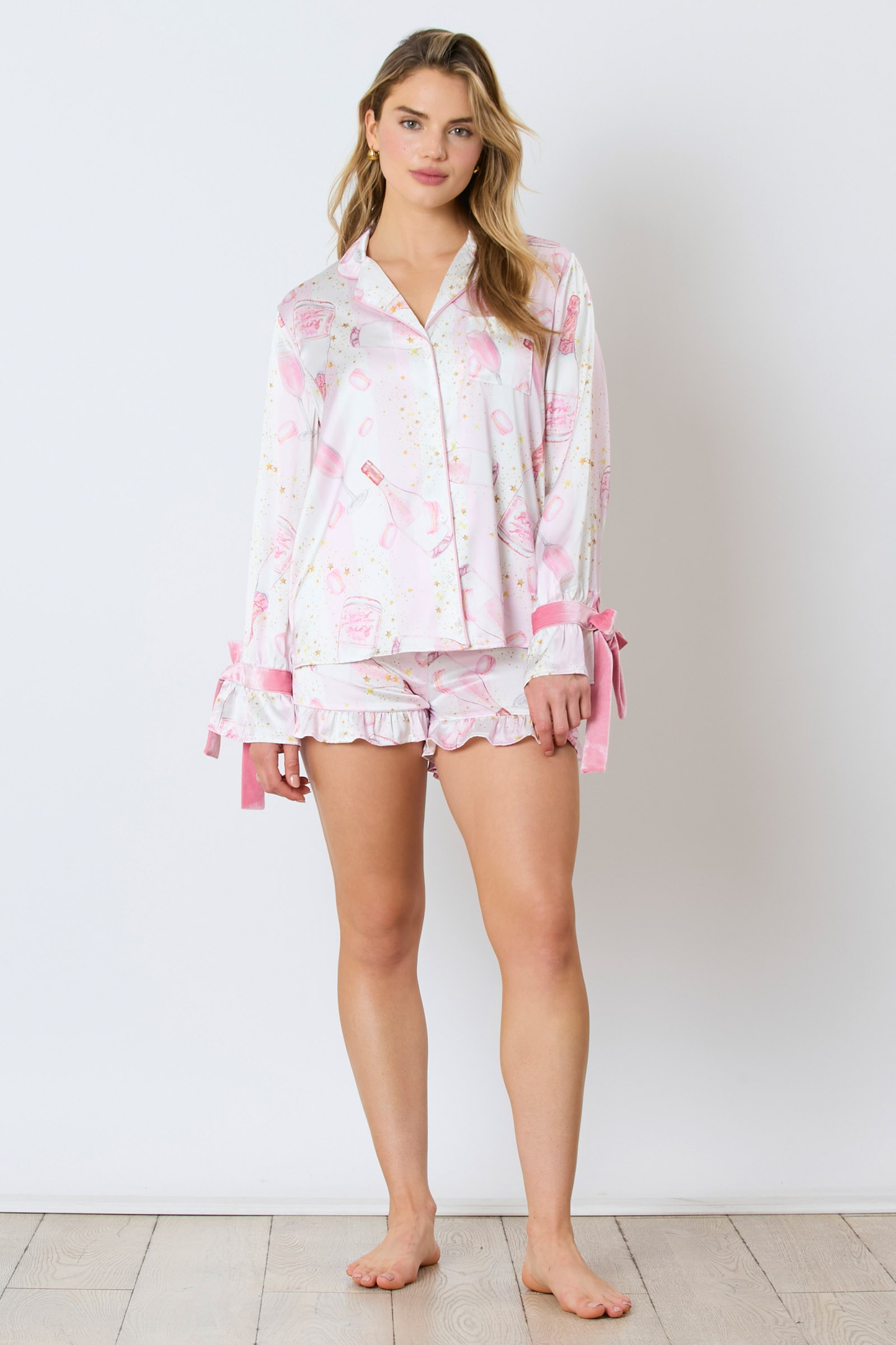 Satin Champagne Long Sleeve Pajama Top MadreForte LLC