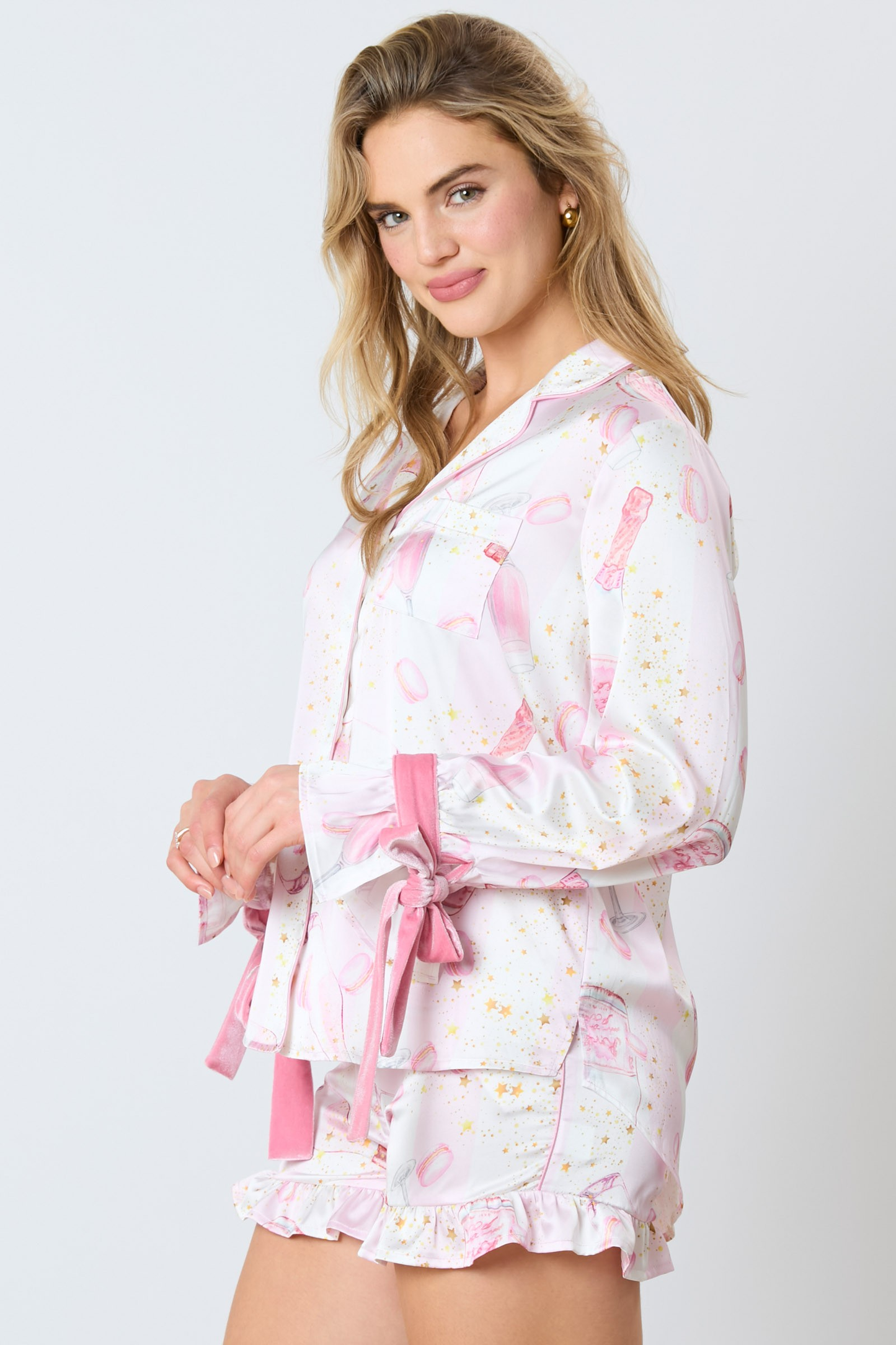 Satin Champagne Long Sleeve Pajama Top MadreForte LLC