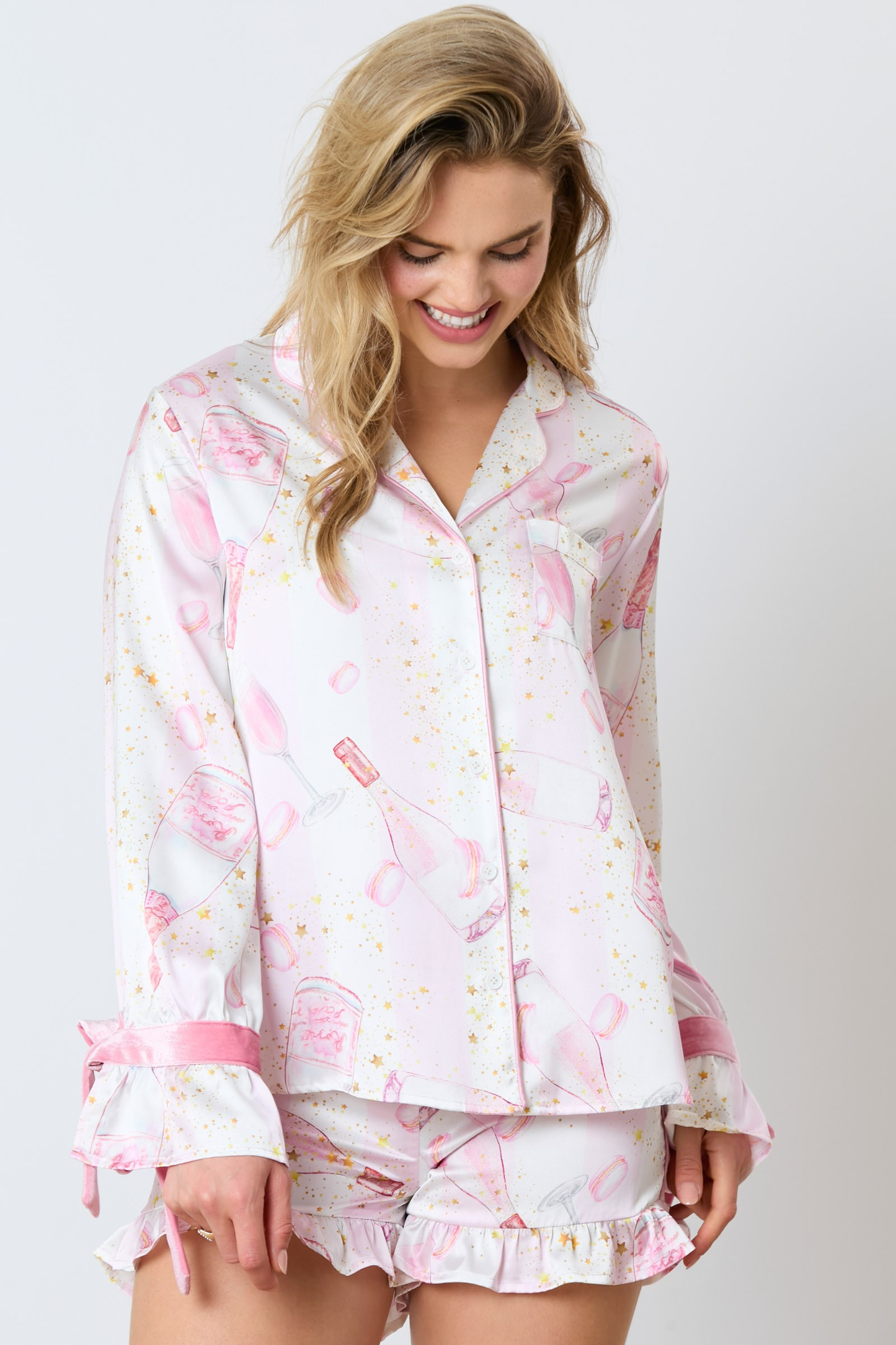 Satin Champagne Long Sleeve Pajama Top MadreForte LLC