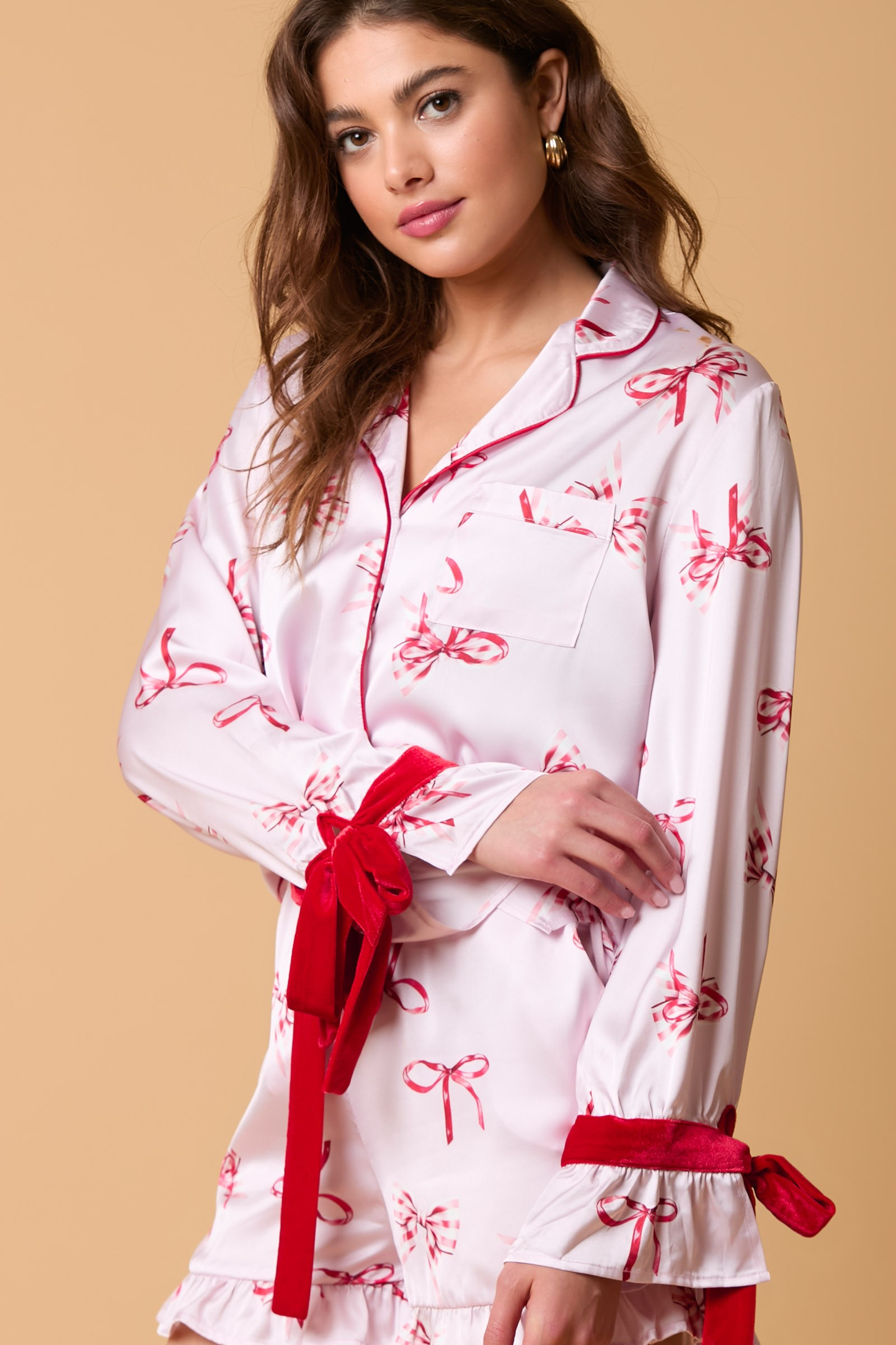 Satin Pajama Top with Bow on the Cuffs MadreForte LLC