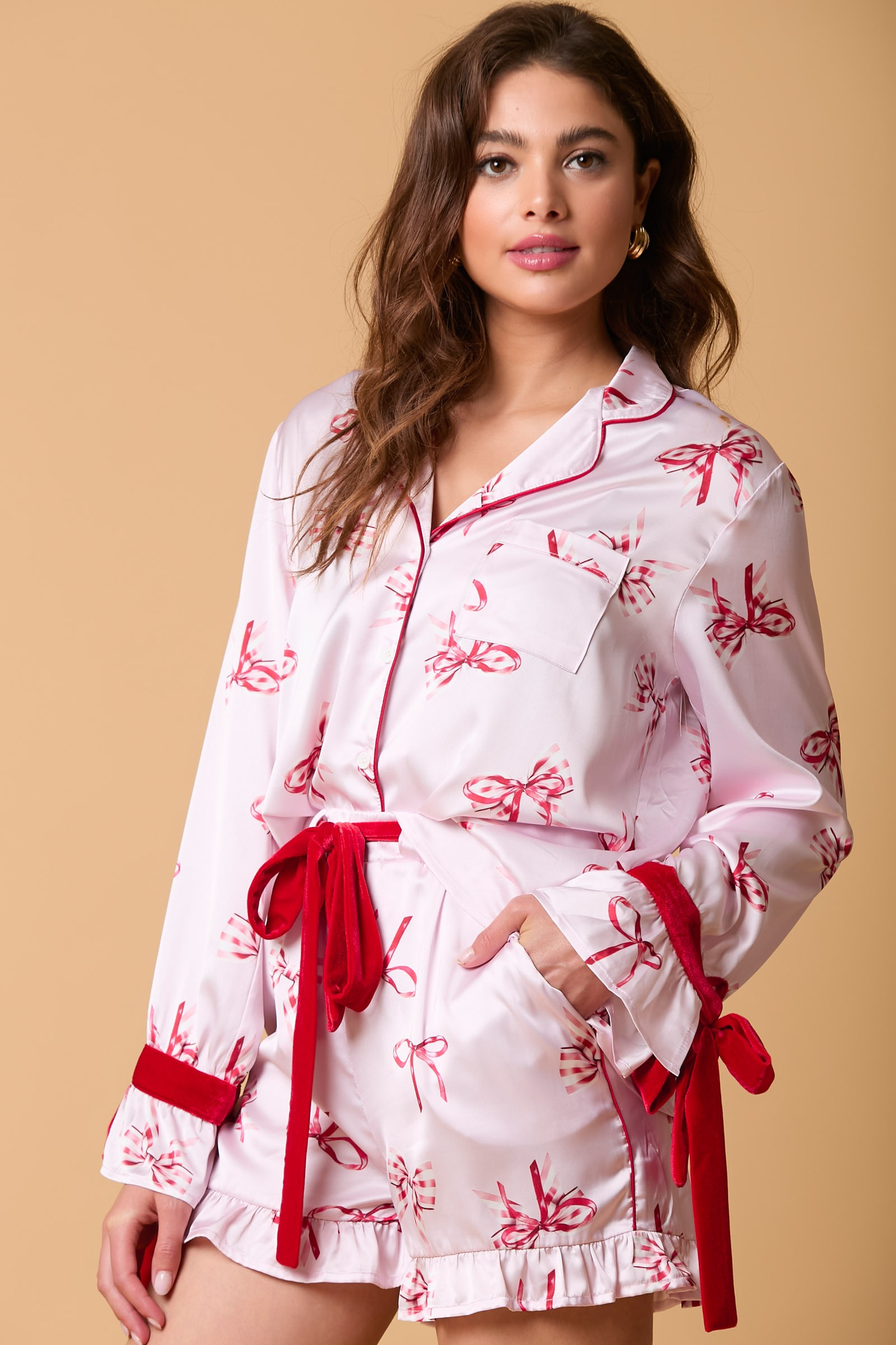 Satin Pajama Top with Bow on the Cuffs MadreForte LLC