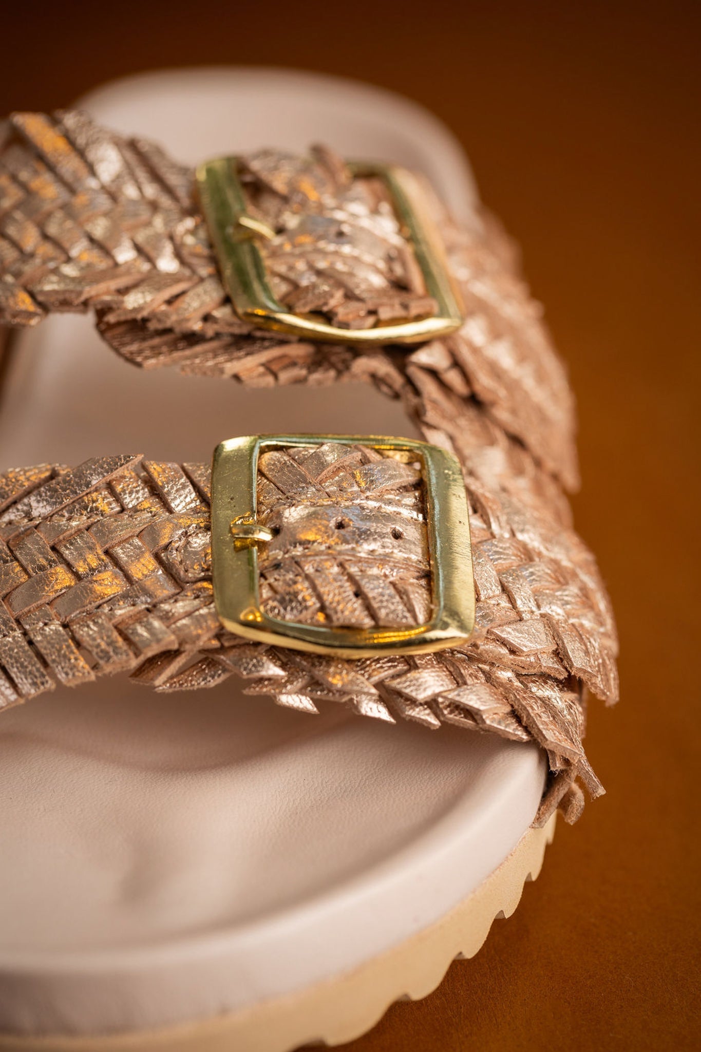 Intertwine Dual Woven Strap Slide in Champagne MadreForte LLC