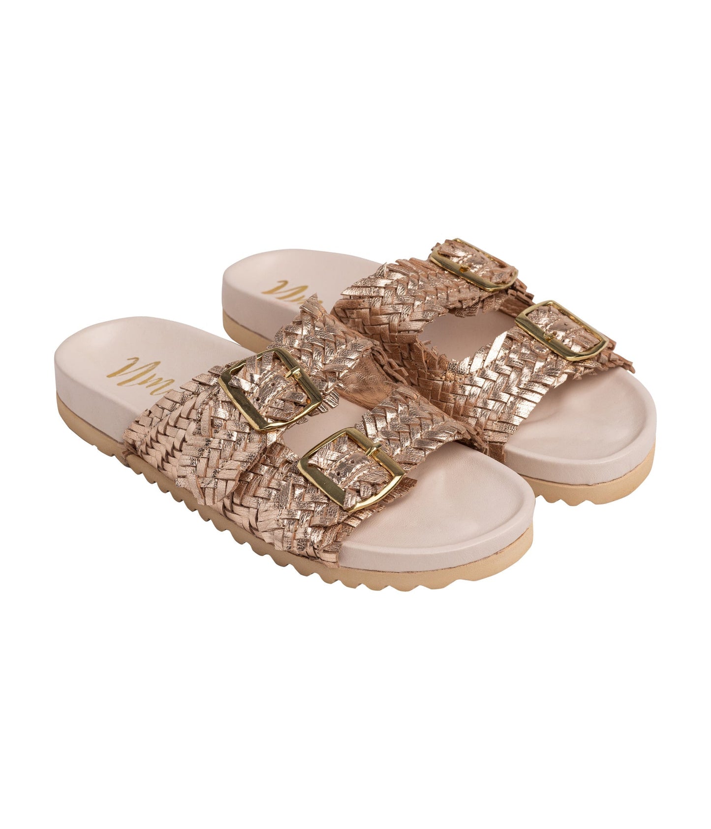 Intertwine Dual Woven Strap Slide in Champagne MadreForte LLC