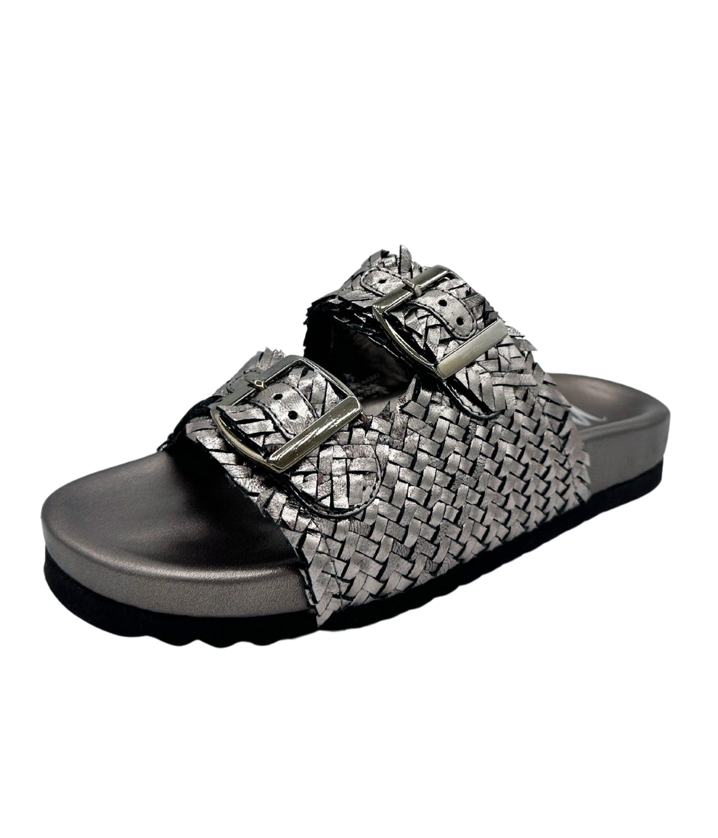 Intertwine Dual Woven Strap Slide in Pewter MadreForte LLC