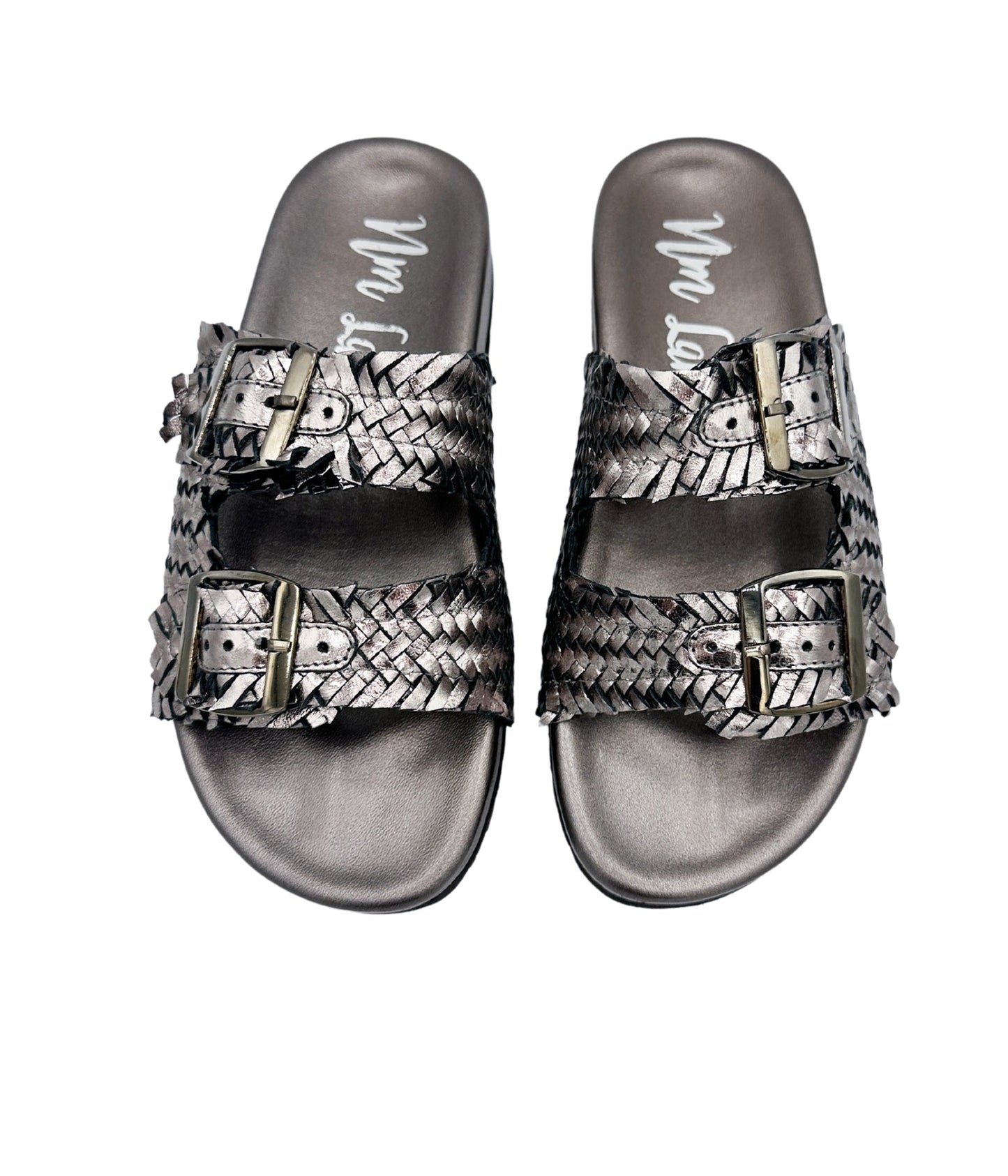 Intertwine Dual Woven Strap Slide in Pewter MadreForte LLC