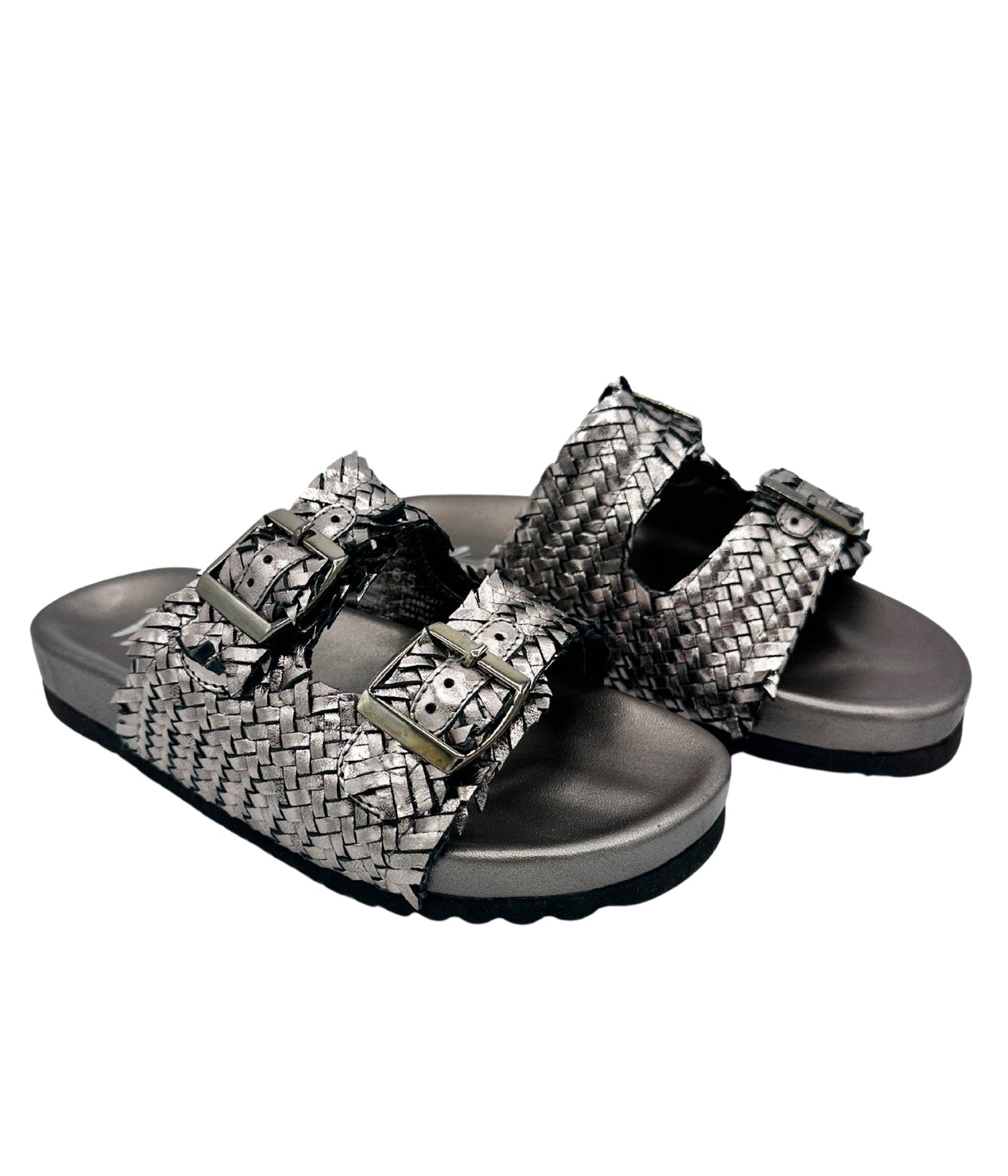 Intertwine Dual Woven Strap Slide in Pewter MadreForte LLC