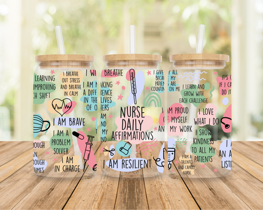 Nurse Daily Affirmations| Sipper Glass, 16oz