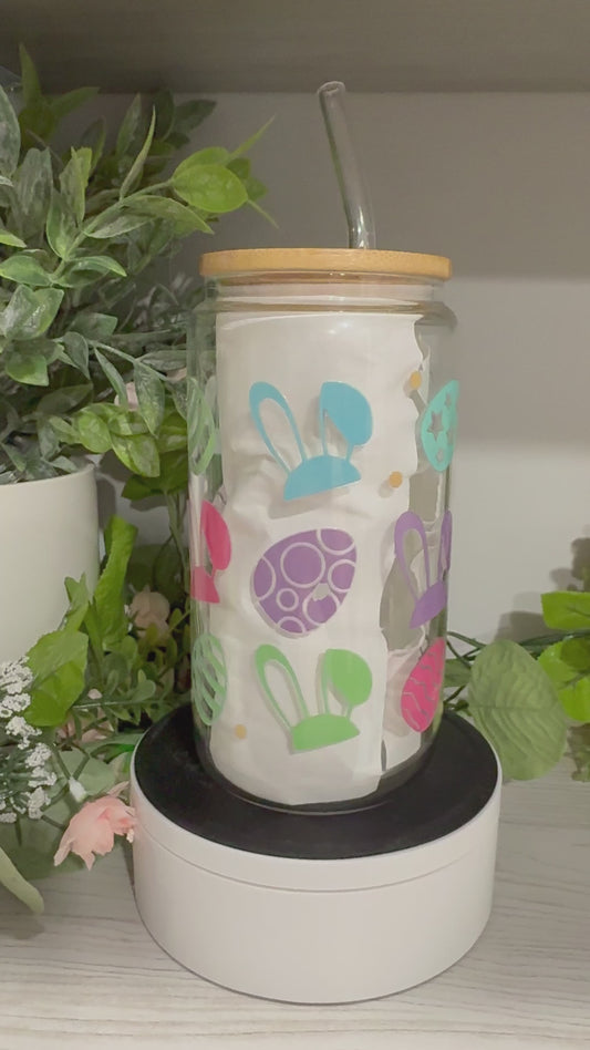 Easter Eggs and Bunny Ears Sipper Glass 16oz  Cup