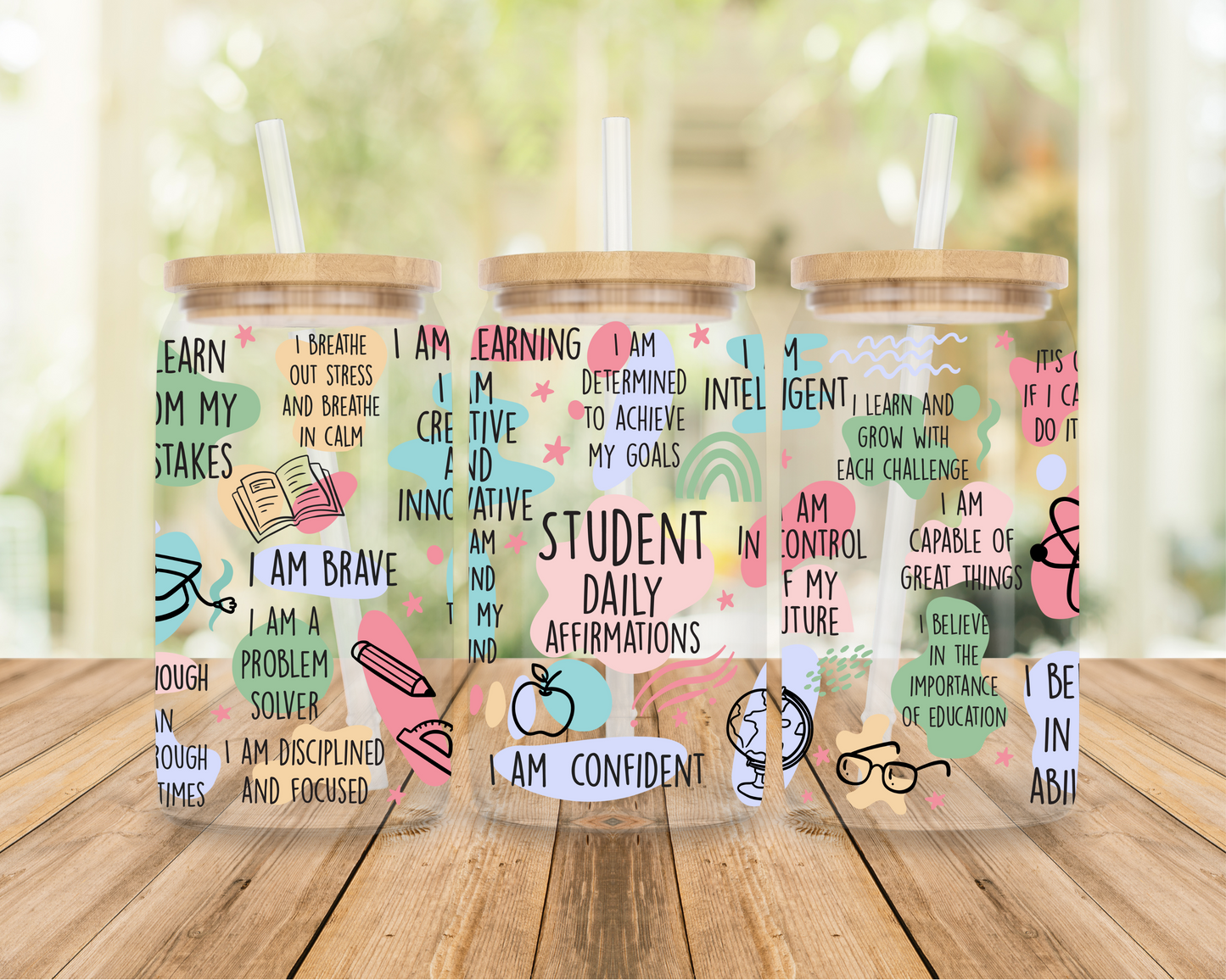 Student Affirmations| Sipper Glass, 16oz MadreForte LLC